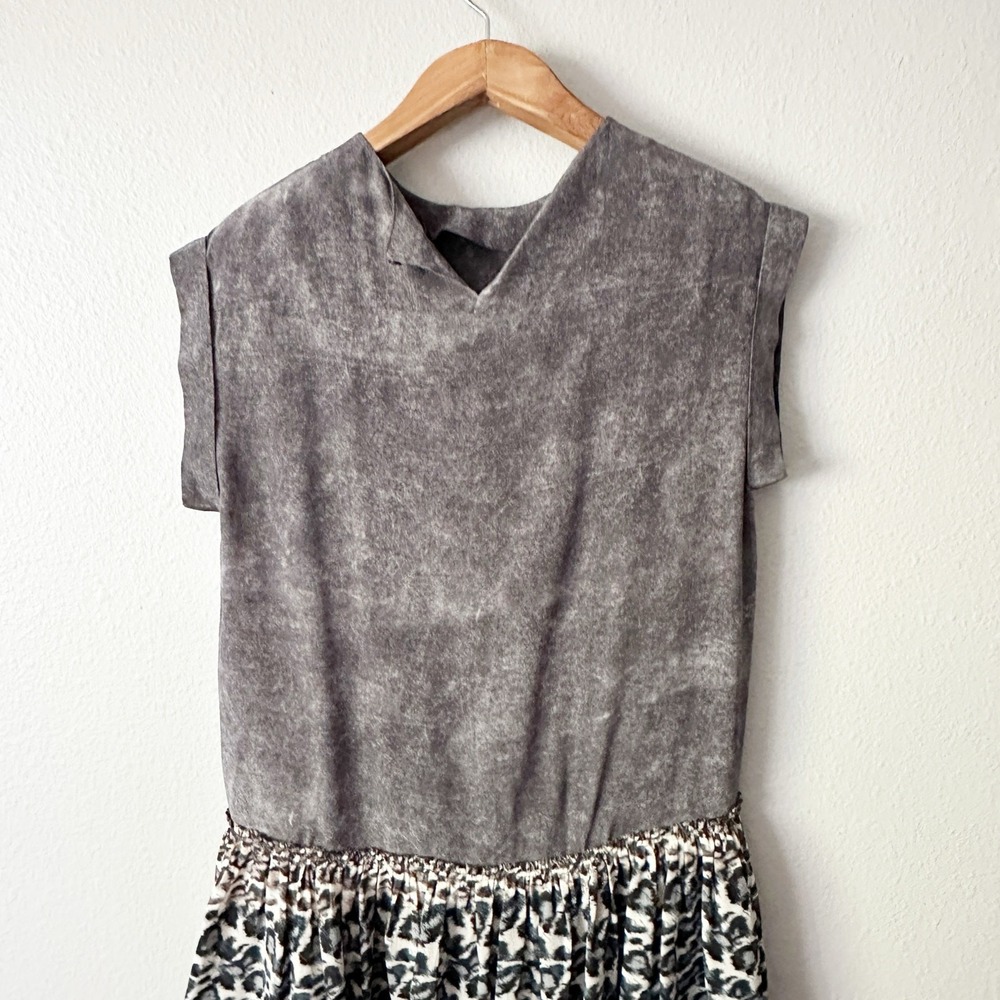 ALLSAINTS Watch the Skies Gray Silk Mini Dress Leopard Hem Women's US Size 6 - Picture 9 of 12
